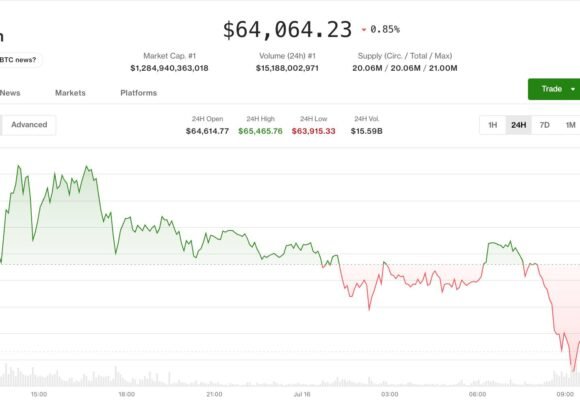 Bitcoin pulls back to $64,000 after hitting monthly high as bears take control